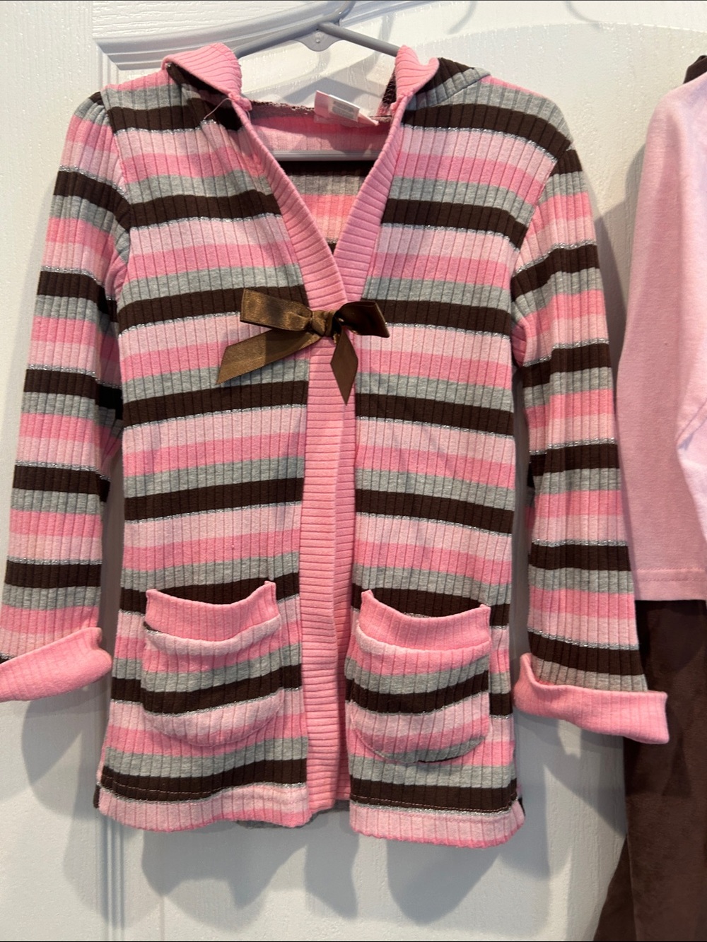 New Little Lass hooded Cardigan Set with Pink Top and Brown Pants 4t 3 pieces - Picture 2 of 9